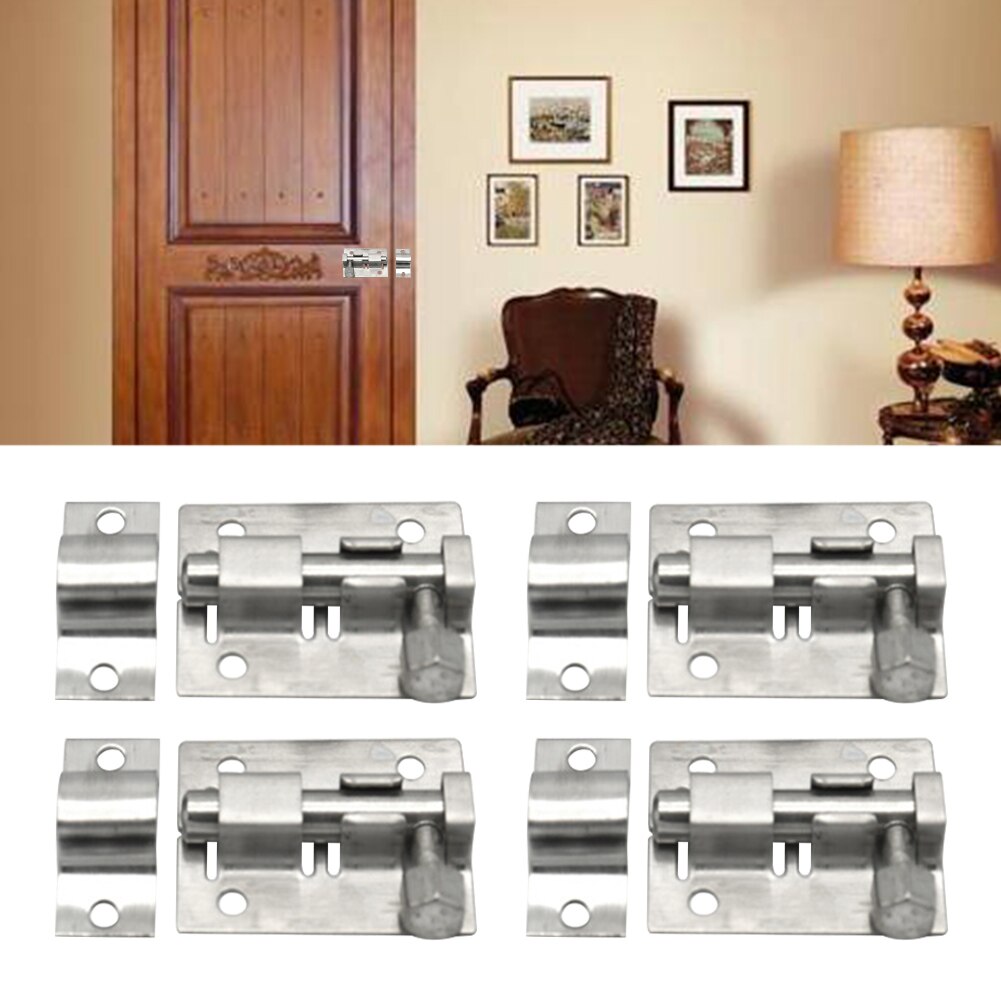 4 Pcs Safety Hasp Slide Lock Solid Home Stainless Steel Heavy Duty Gate Door Bolt Hardware Security Latch Window Silver