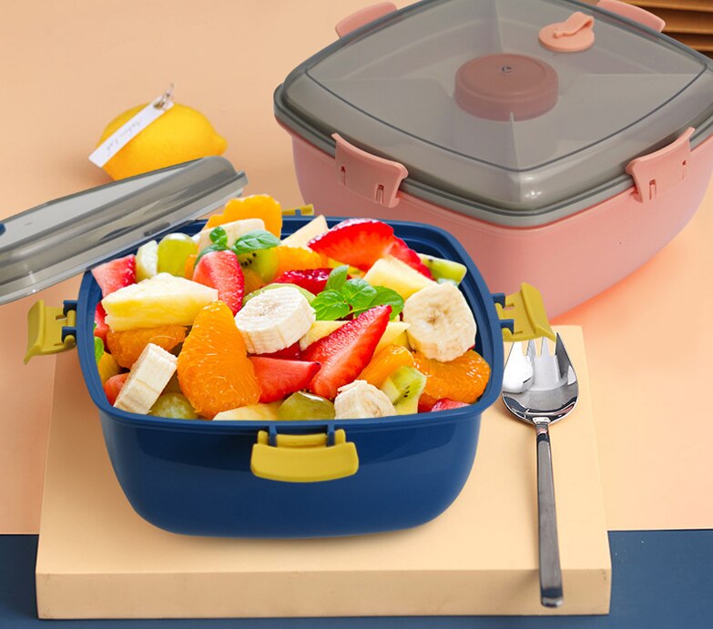 Bento Salad Lunch Container To Go, 1200ml Salad Bowls with Compartments, Salad Dressings Container for Salad Toppings, Snacks