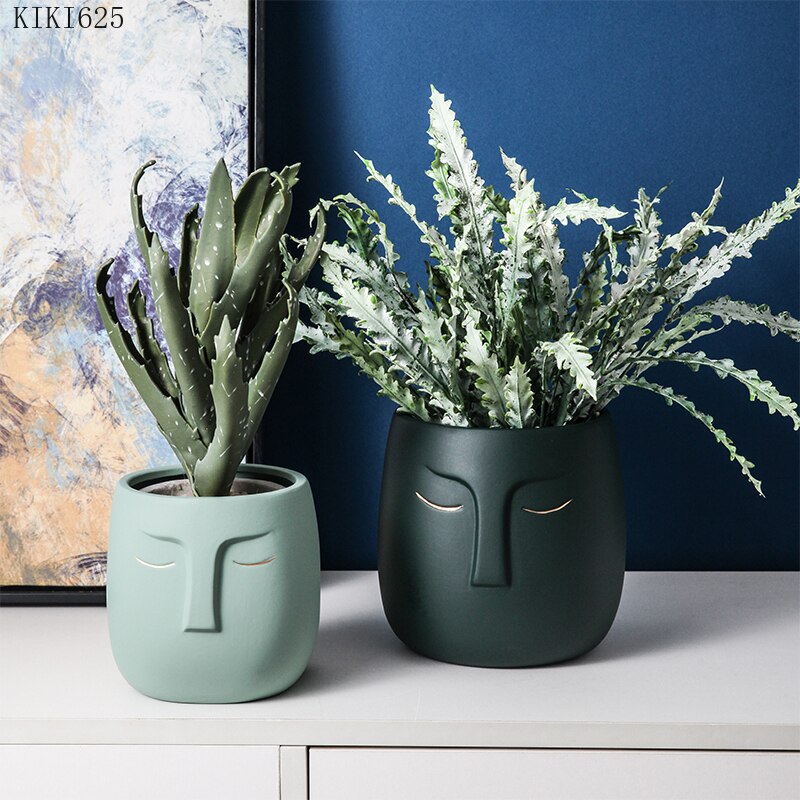 Ceramic Face Head Flower Pot Vase Cactus Plant Potted Desktop Ornaments Abstract Character Flower Pot Hydroponic Vase Home Decor