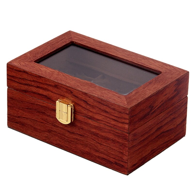 3 Slots Wooden Watch Display Case, Glass Topped Wooden Watch Display Case Watch Jewelry Organizer: redbrown