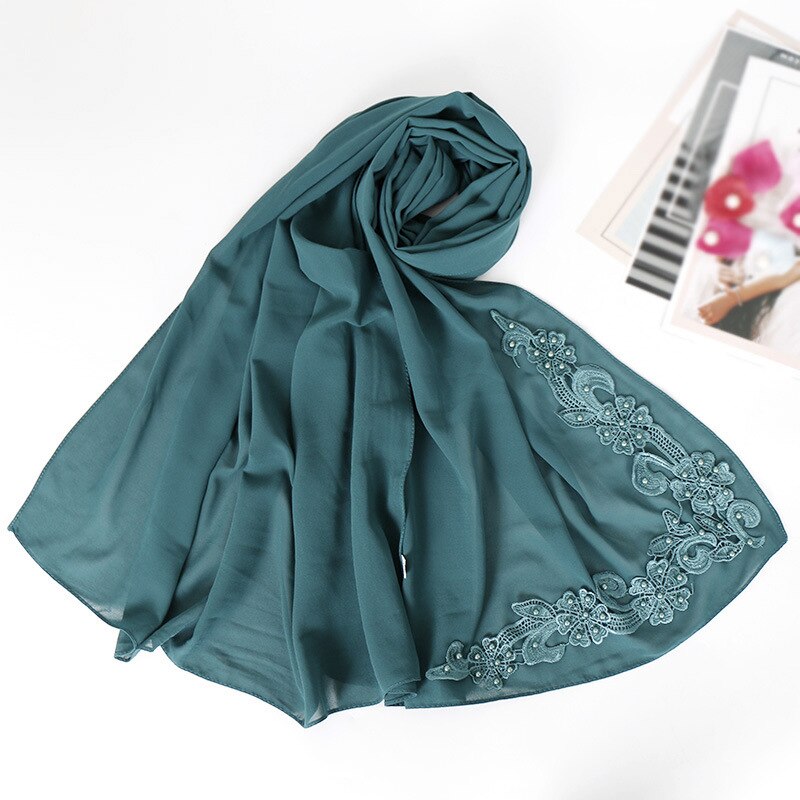 Blasen Chiffon muslimischen kopf schals nagel perle Nacken schal frauen kopf hijabs schals decke schal zubehör mädchen: cyan