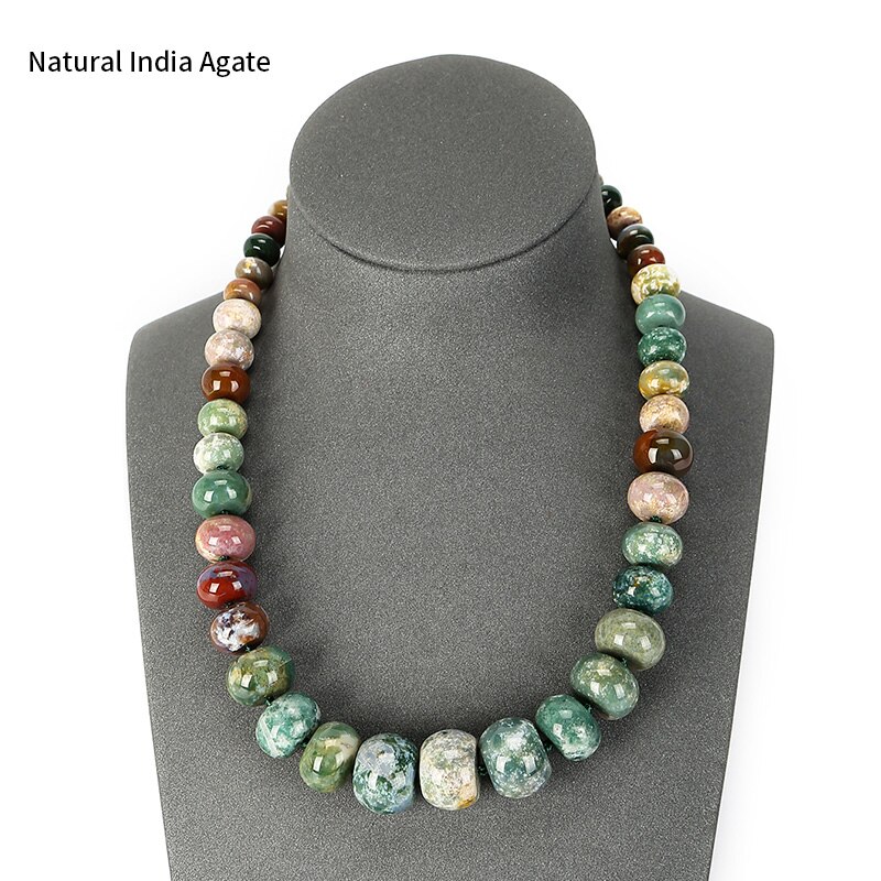 JD 19 Farben Natürliche Stein Perle Absolvierte Choker Halskette Rosa Kristall Opal Onyx Rad Abacus Form Perle Für Frauen Party schmuck: India Agate