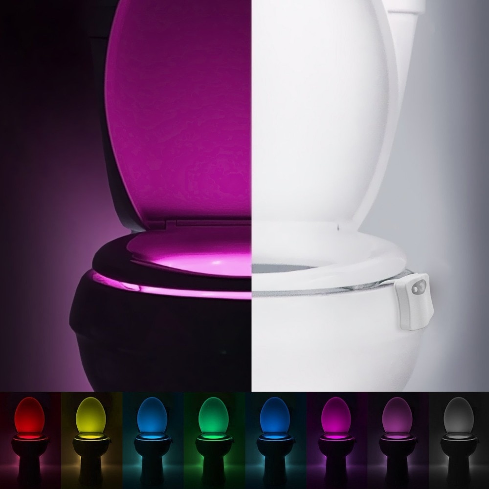 10 stk pir bevægelsessensor toiletsæde nyhed førte lampe 8 farver auto skifte infrarød induktion lys skål til badeværelse belysning