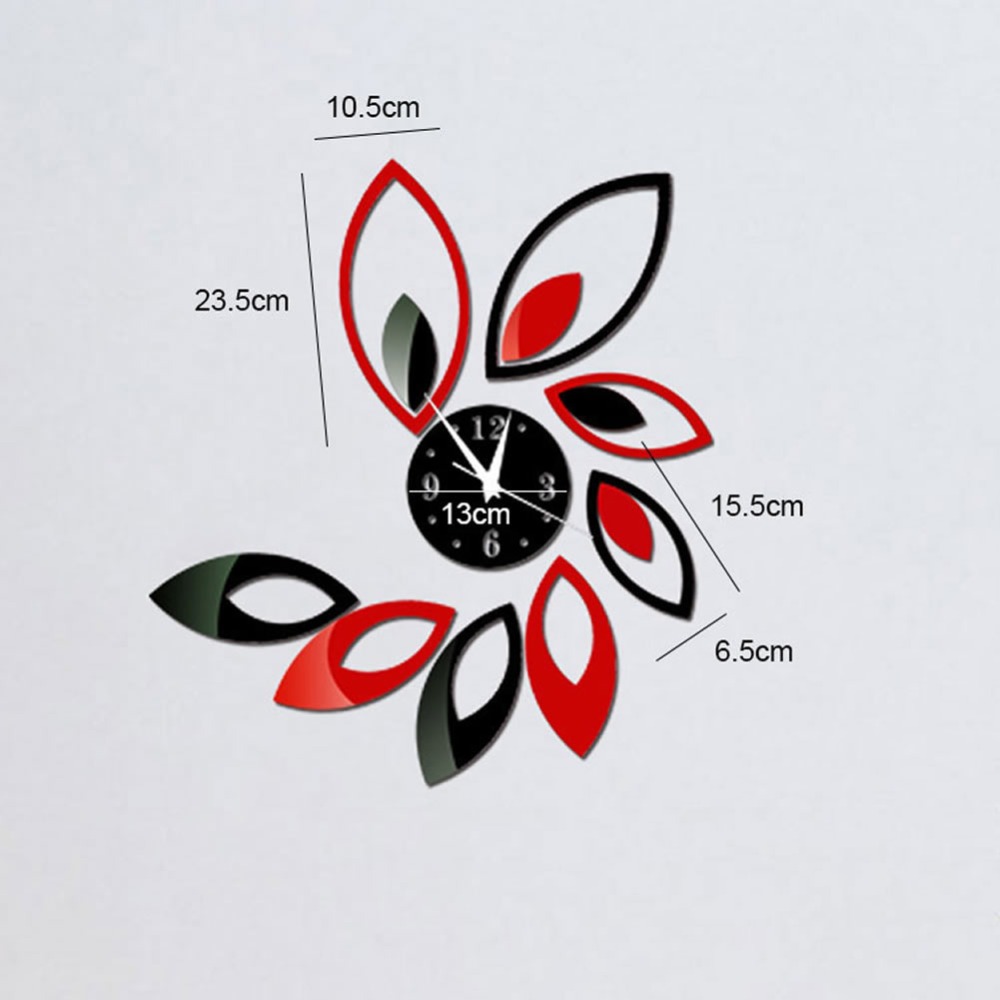 3D Clock Lotus DIY Art Acrylic Mirror Wall Sticker TV Backdrop Home Decoration