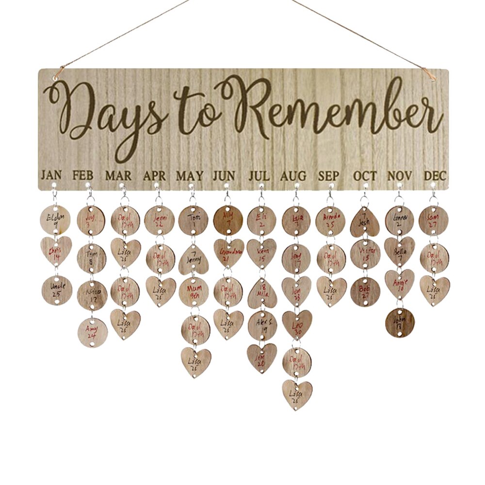 Wood Calendar Birthday Reminder Calendar Sign Board Wall Hanging Family Decor Birthday Tracker Plaque Calendar Listing Household: DX50 circleX50 heart