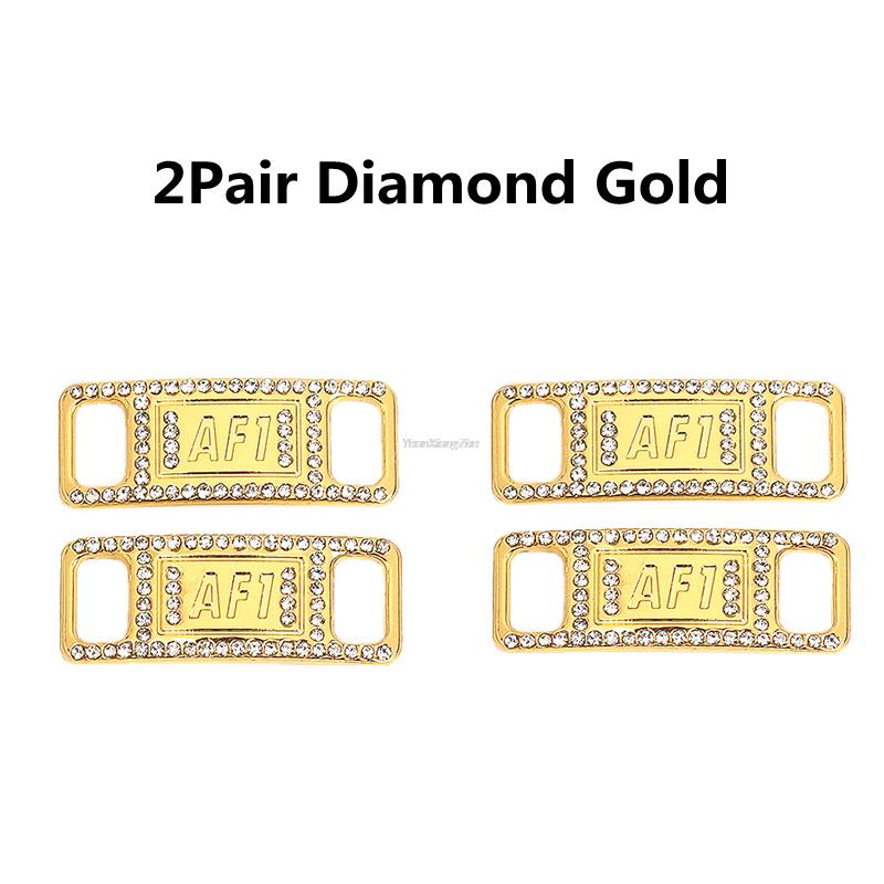 Combinación AF1 de abalorios de diamante para zapatos, cordones de , hebilla de Metal de , decoraciones, Chapa de la Fuerza Aérea 1, accesorios para zapatos: 2pair Diamond gold-2