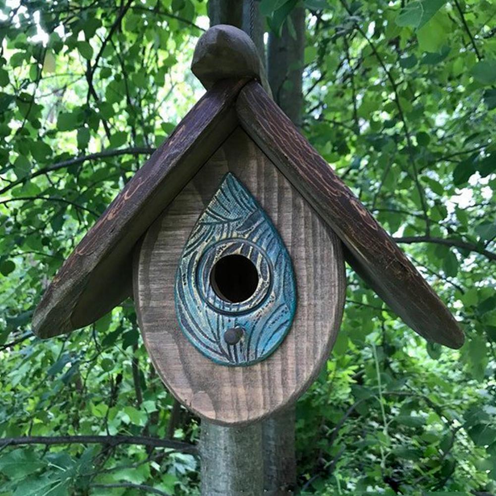 Hand Carved Wood Birdhouse Outdoor Hanging Birdhouse Ornament For Garden Courtyard Terrace Decoration