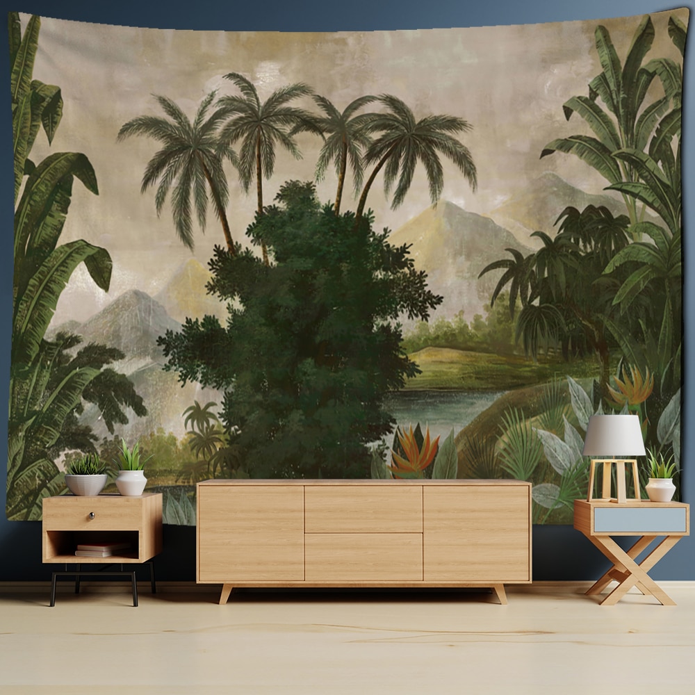 Palm Tree Banana Leaf Tapestry Wall Hanging Bohemian Style Tropical Plants Natural Scenery Home Decor