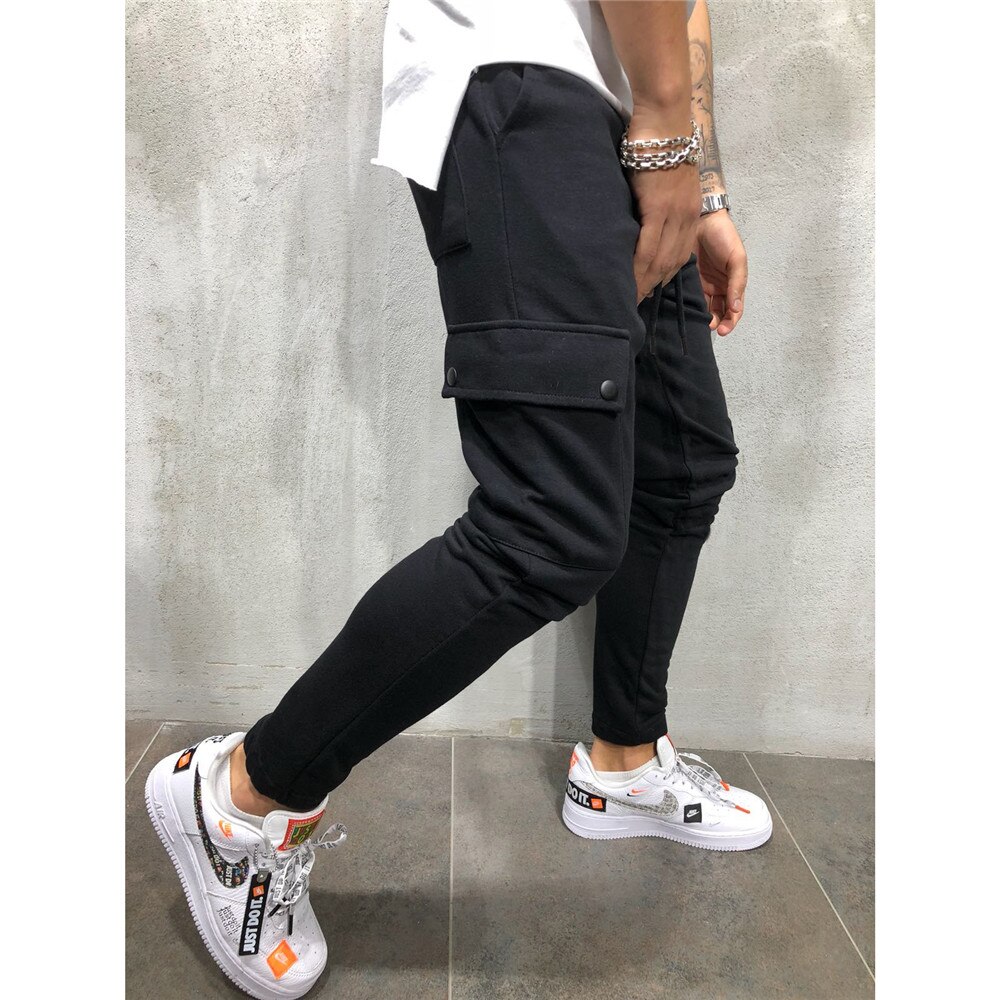 Autumn And Winter Pants Men Joggers Sweatpants Cotton Terry Cloth Streetwear Multiple Pockets Cargo Trousers