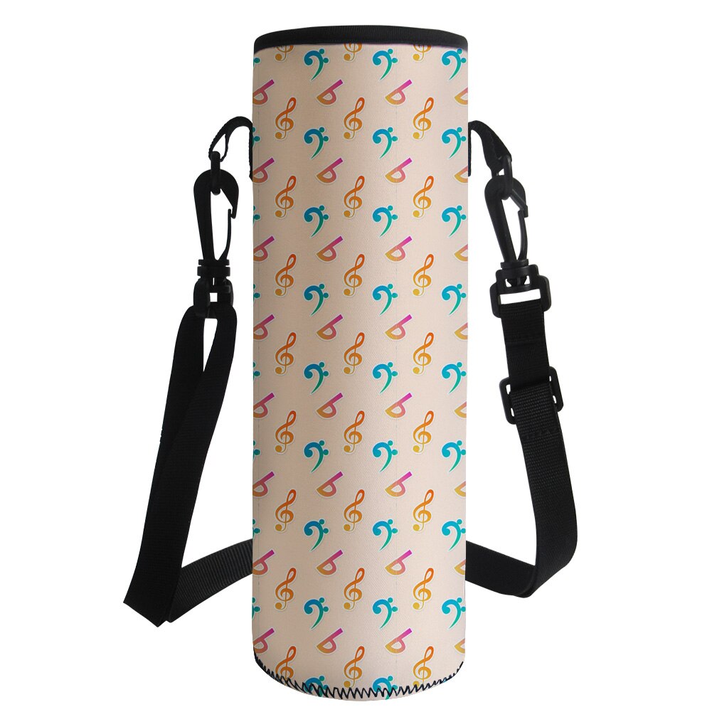 Music Notes 1000ML Water Bottle Cover Bag Pouch w/Strap Neoprene Water Bottle Carrier Insulated Bag Pouch Holder Shoulder Strap: 500-700ML-Z18 / Z2631