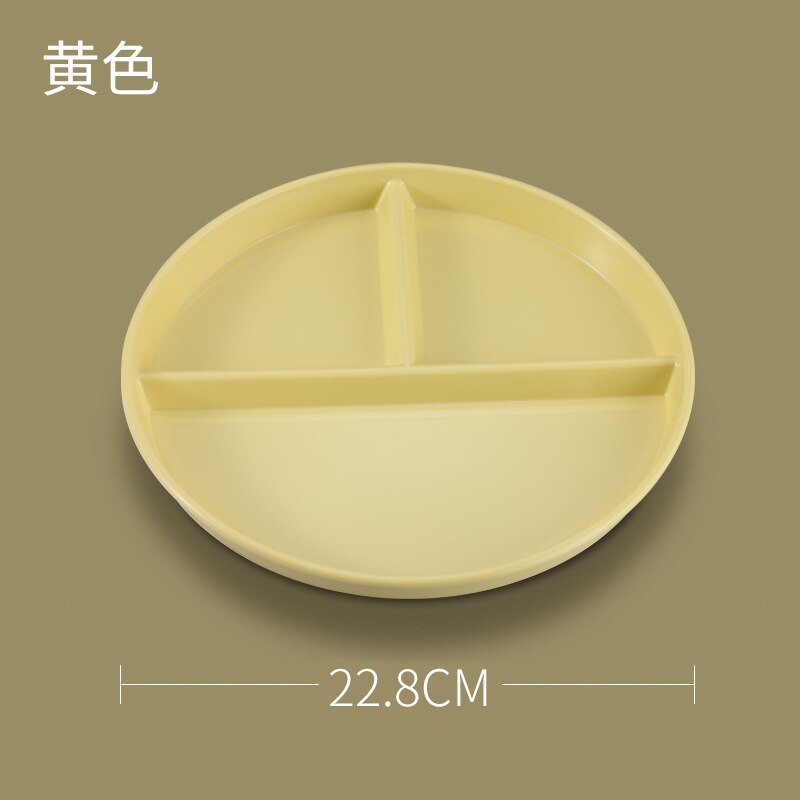 Round Plastic Dinner Plates Compartment Plate Cake Tray Fruit Snack Separete Bowl Quantitative Plate Food Dishes Kitchen Tool: Yellow