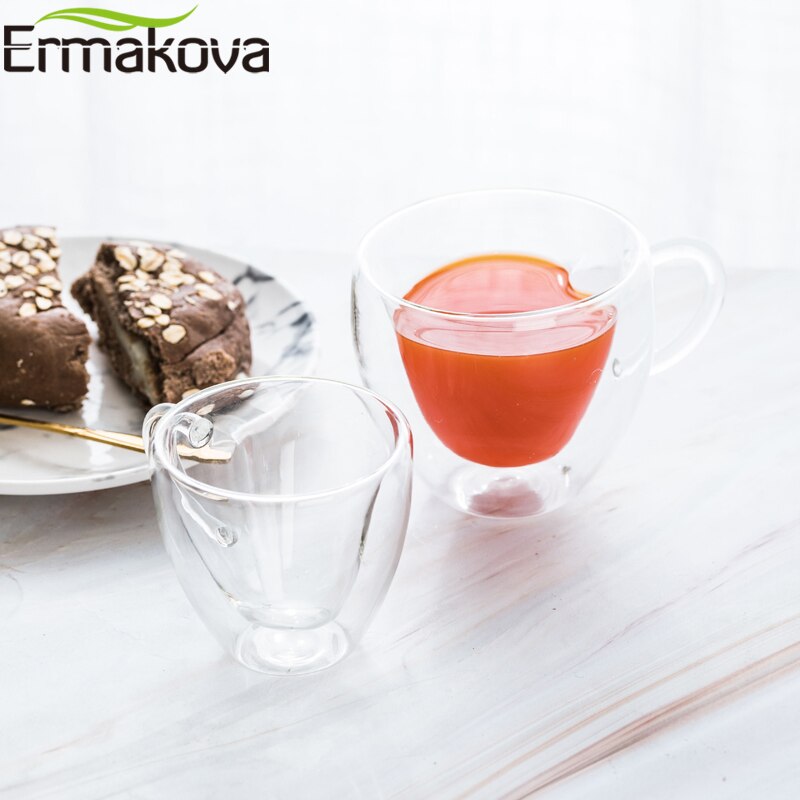 Ermakova kaffemugg dubbelväggig isolerad kaffe te ölkopp glas hjärtform espresso cappuccino latte mjölkmugg drinkware