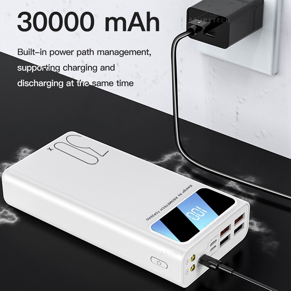 30000mAh Power Bank 4 USB Outputs LED Portable Powerbank USB Type C 30000 mAh Poverbank External Battery Pack For Phone Tablet