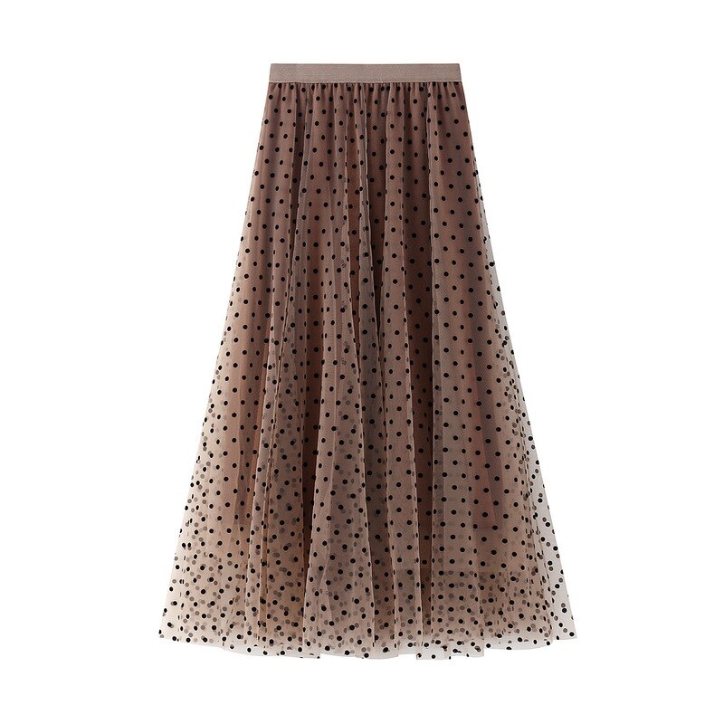 Jupe longue en Tulle pour femmes, Vintage, à pois, noir, kaki, gris, bleu marine, WF0123, été