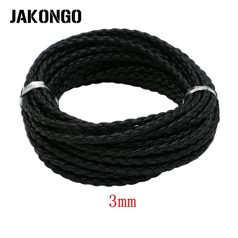 Jakongo 3mm rund flettet lædersnor til armbånd halskæde reb til smykkefremstilling diy tråd tilbehør 5m/ lot
