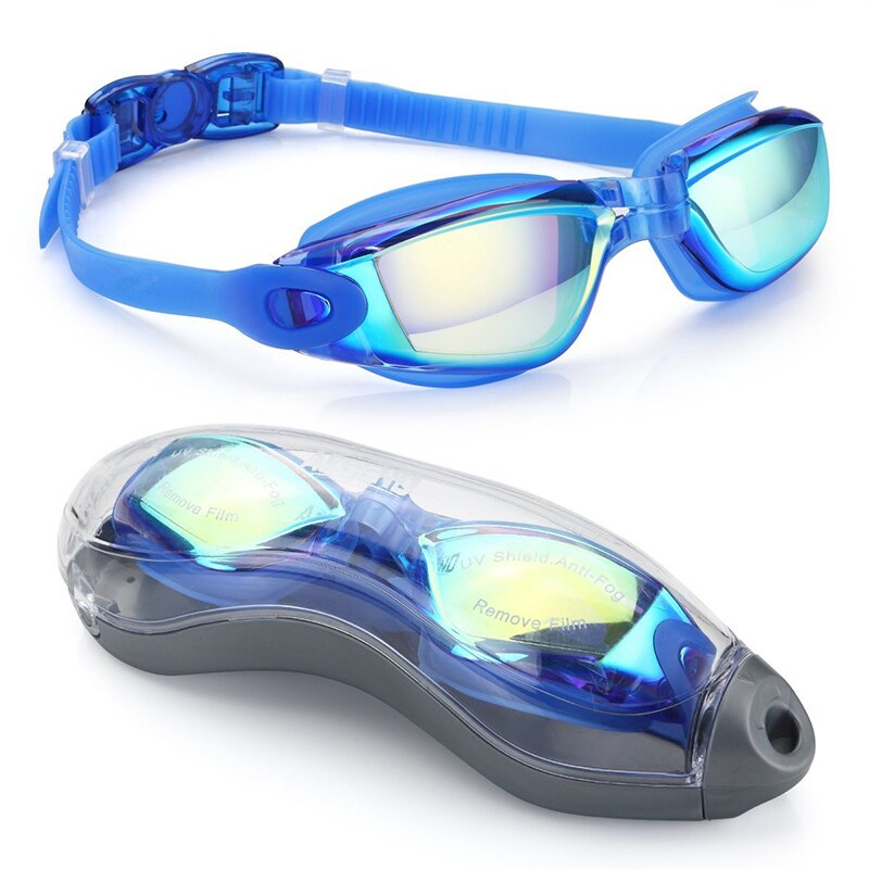 Zwembril Zwemmen Oordopjes Hd Anti-Fog Uv Siliconen Bril Galvaniseren Clear Bril Professionele Waterdichte Bril: blue