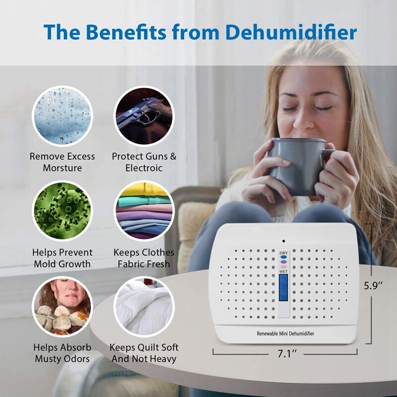 CAHOT Mini Dehumidifier Rechargeable Dehumidifier Frigidaire Small Space Air Dryer For Car Home Bedroom Kitchen Office