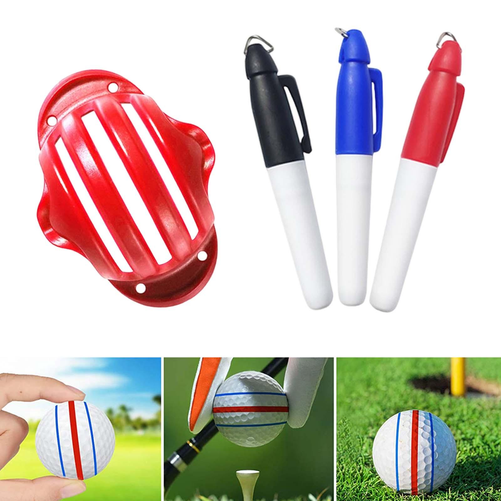 Golf Ball Line Marker Tool Golf Ball Alignment Tools Putt Alignment Tool Practice Training Aids: Red with 3 pen
