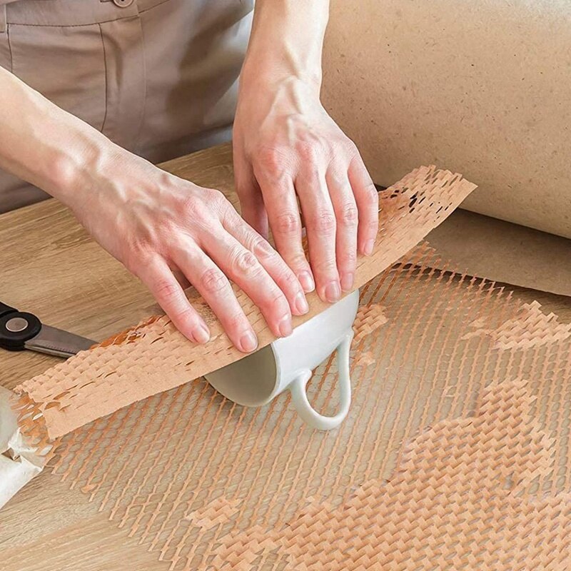 1 Roll Recycled Packing Paper 12Inch x 33FT Eco Honeycomb Paper for Moving Packaging Wrap Recyclable Cushion Material