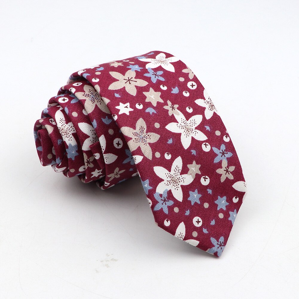 Neue Blumenkrawatte für Männer, dünne, lässige Baumwollkrawatte für Hochzeit, lässige Herrenkrawatten, klassische Anzüge, Blumendruck-Krawatten, Krawatte: Koralle rot