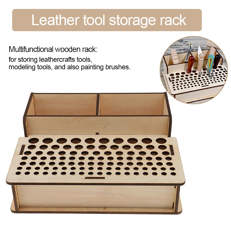 LMDZ 1Pcs Wooden Leathercraft Tools Rack Stand Leather Craft Stamping Punching Tools Holder Organizer Storage Box for Tools