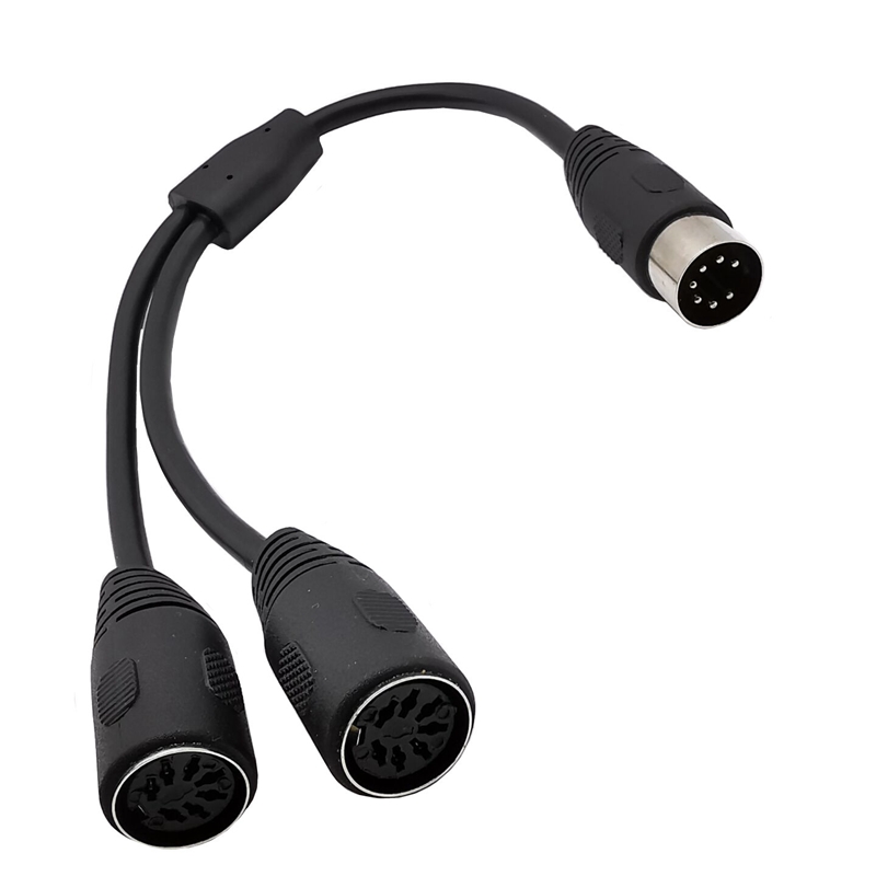 DIN 7-Pin MIDI Cable Splitter Y Adapter 7-Pin Male to 2 Female 0.25M Cable