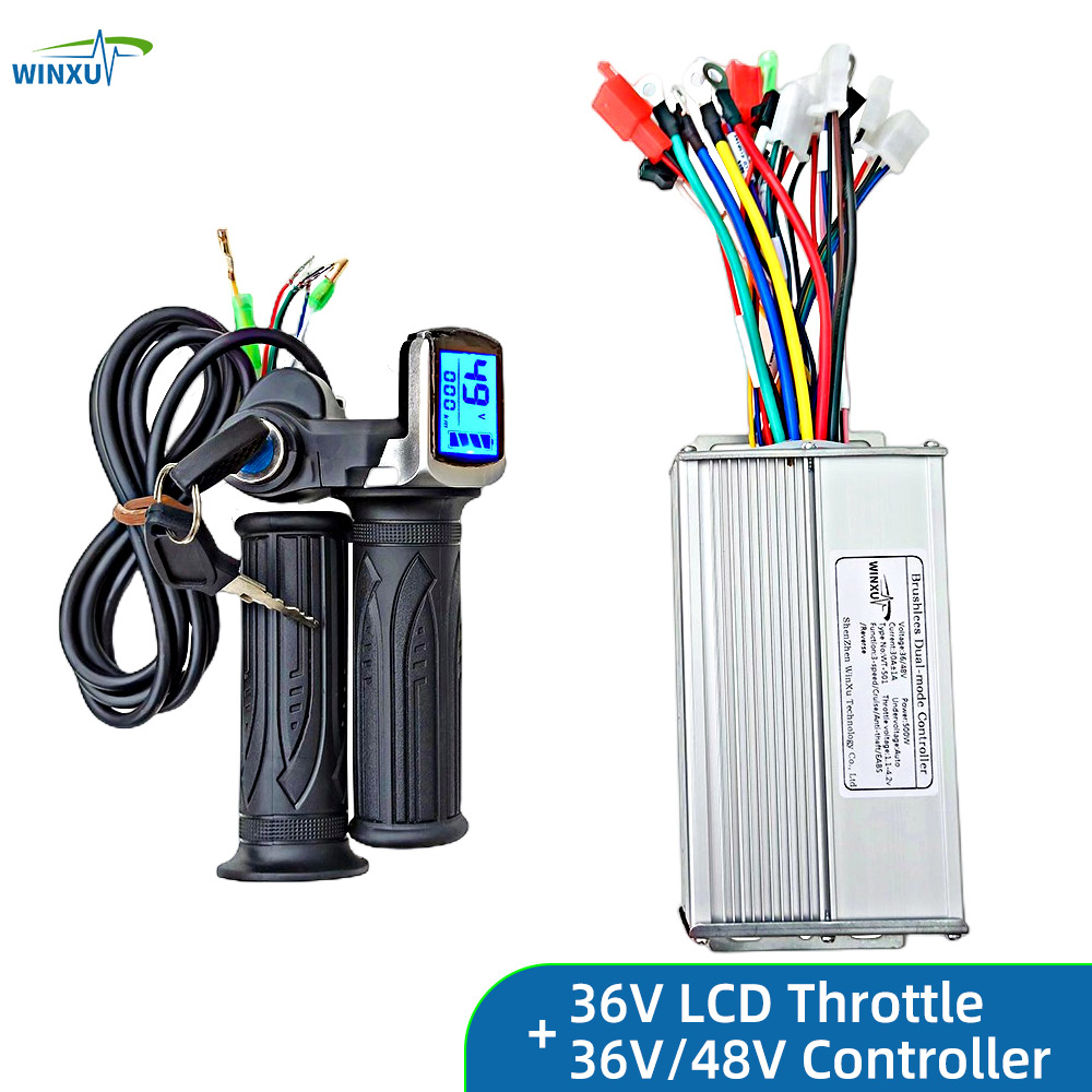 36V 48V 60V 500W 30A Electric Bicycle Brushless Motor Universal Controller with LCD Speed Display Throttle Repair Conversion: Light Grey