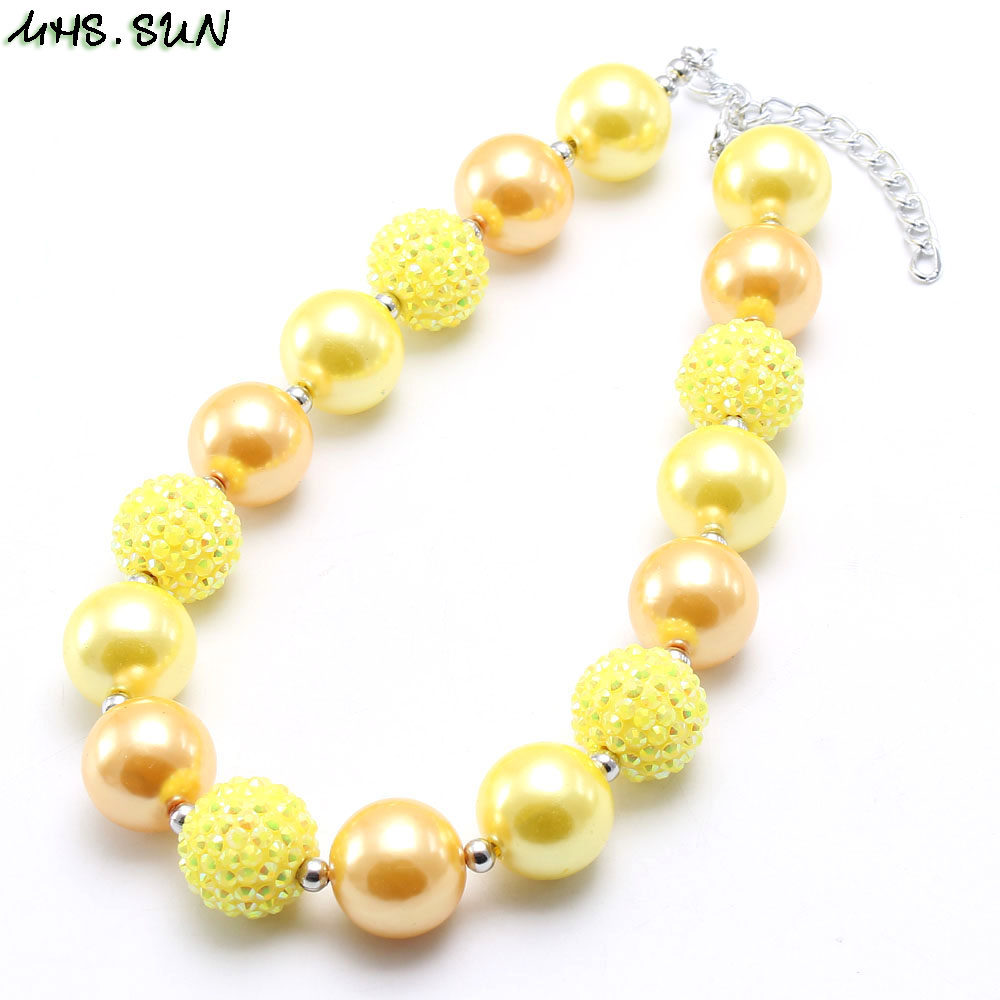 MHS.SUN 1PC baby chunky beaded necklace girls pearl jewelry charm colors bubblegum beads necklace choker for kids: 12