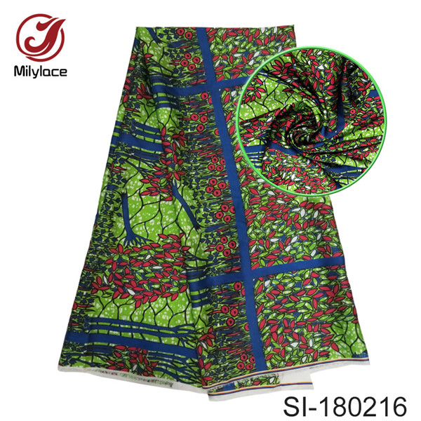 Tissu en soie nigérian de , wax numérique imprimé de couleur vive pour robe SI180207: color 16