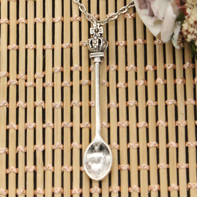 Kitchen Spoon Crown Pendants Round Cross Chain Short Long Mens Womens DIY Silver Color Necklace Jewelry: cross chain / 60cm