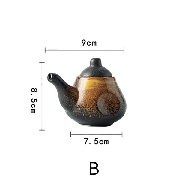 Japanese and Korean Seasoning Bottle Set Japanese Cuisine Sashimi Soy Sauce Bottle Pepper Pot Ceramic Spice Bottle Jar Set Retro: B