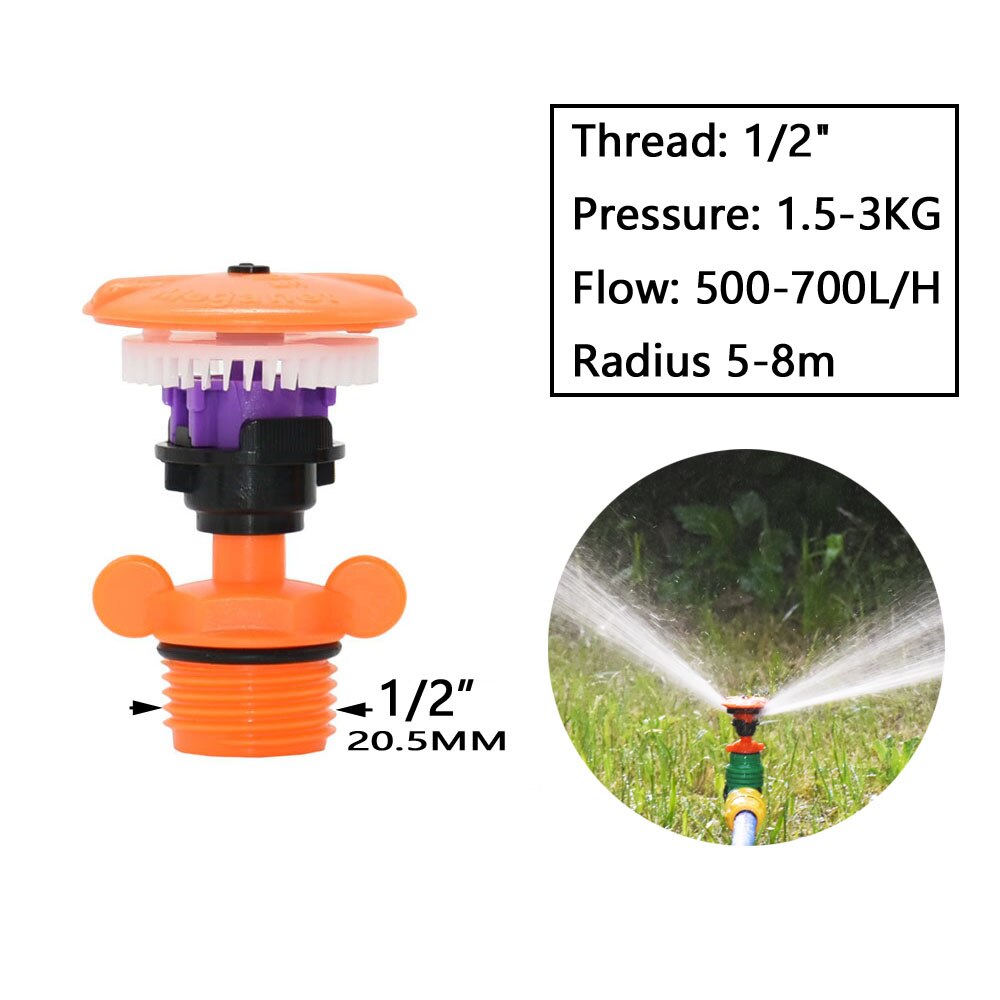 Garden Lawn Rotary Watering Sprinklers 1/2" 3/4" Thread 360 Degrees Farm Sprinkler With Support Irrigation Water Nozzle: 1I2