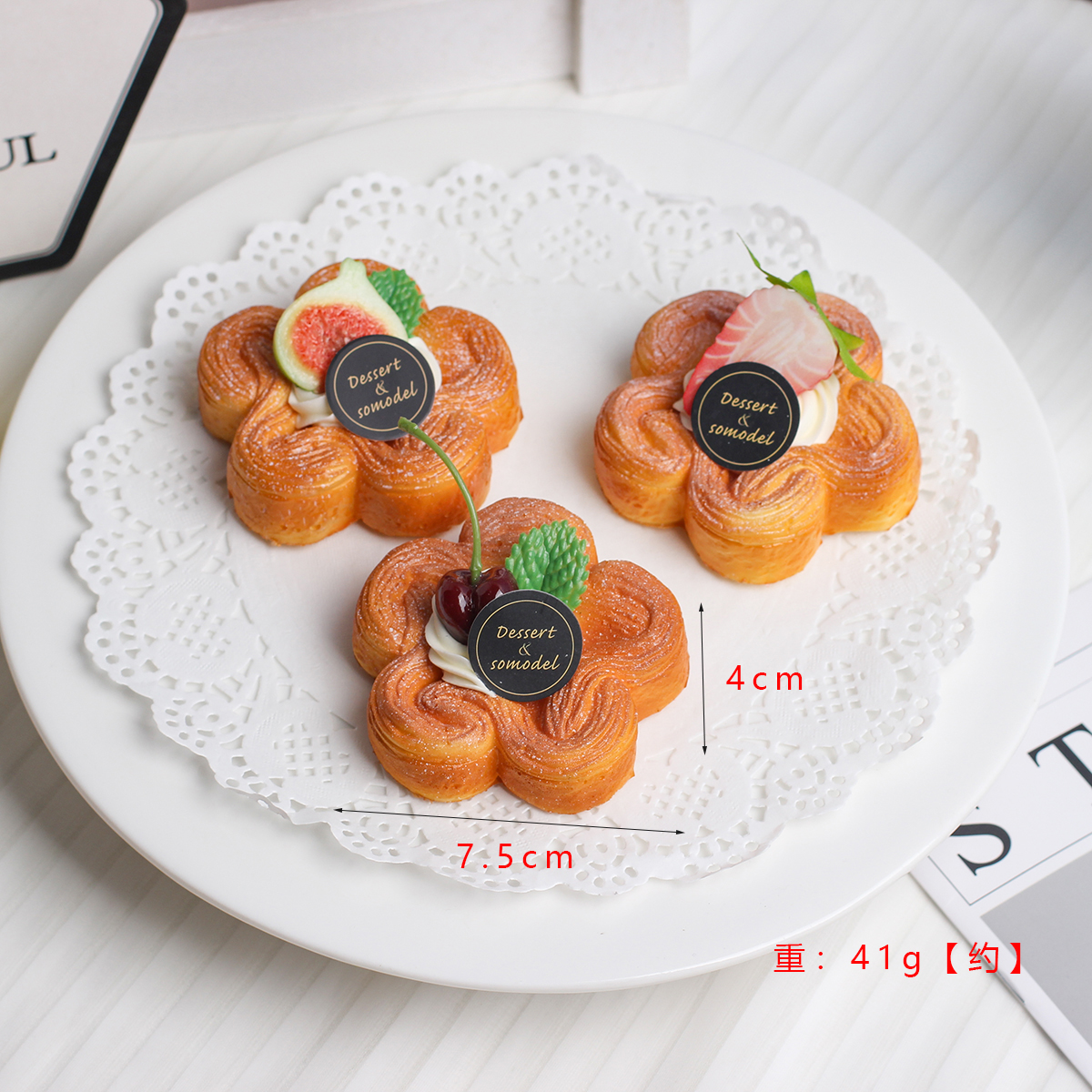 Modelo de pan de cocina de frutas artificiales, refrigerador, Material Pu, decoración del hogar, adornos de muestra de alimentos, accesorios de tiro, 3 uds.: Rosa claro