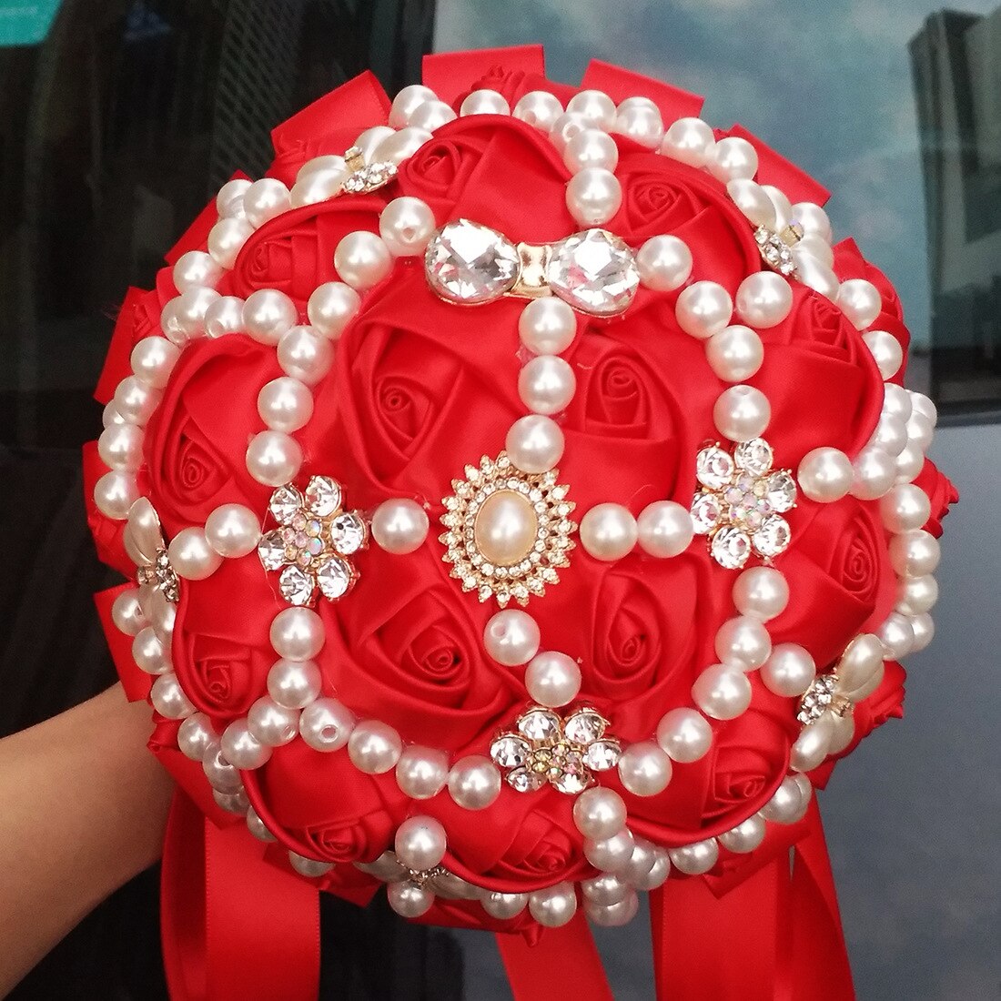 In Stock Stunning Wedding Flowers White Bridesmaid Bridal Bouquets Artificial Rose Wedding Bouquet Ramos De Novia Artificiales: Red