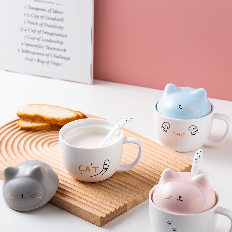 three-dimensional cat ceramic mug cute cartoon mug with lid spoon water cup home cup funny coffee cups coffee cup