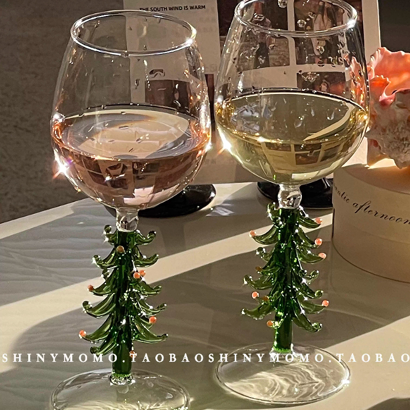 Koreaanse INS-stijl kerstwijnglas, vakantieglas, feestelijke boomdecoratie, in geschenkverpakking met hoge steel voor Kerstmis