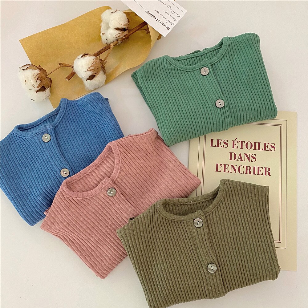 Cardigan à manches longues pour bébés garçons et filles, vestes à boutonnage simple, mignon, automne décontracté
