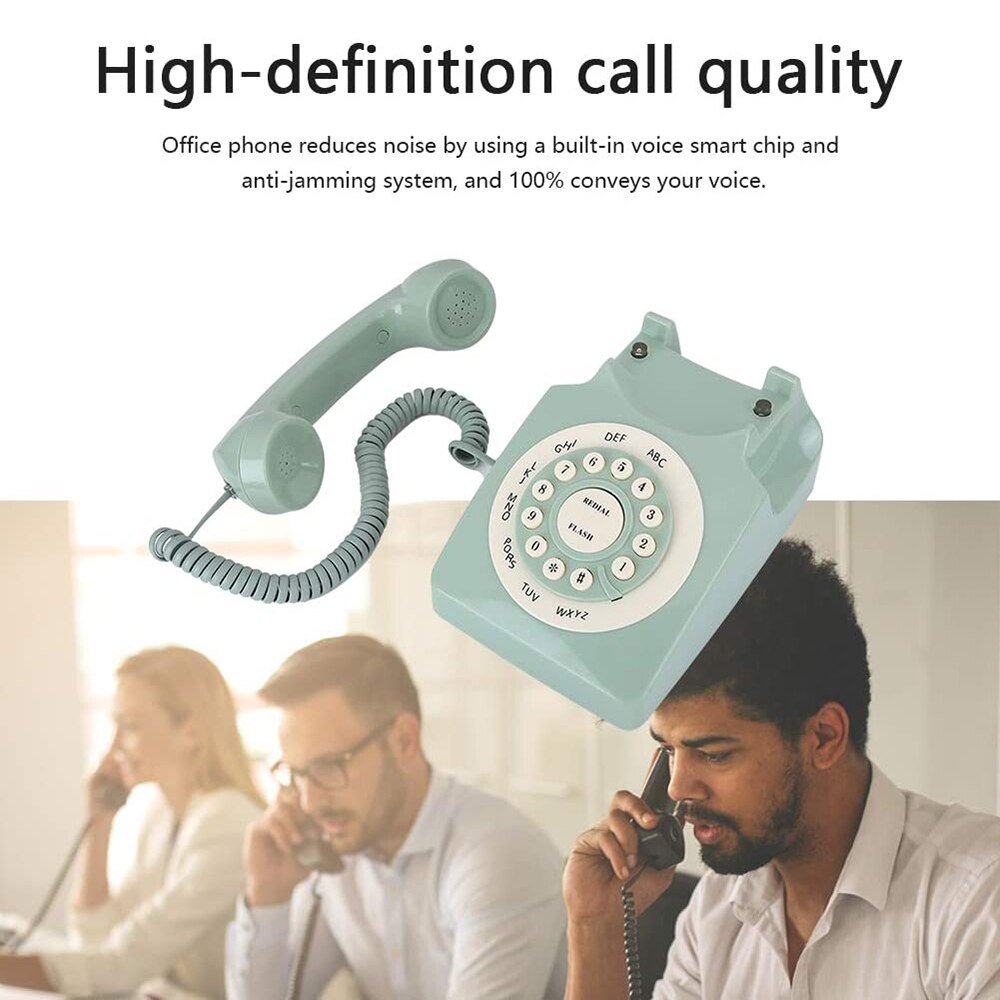 Vintage fasttelefon telefon retro stil ledet stasjonær telefon antikk europeisk telefon grønn hd -samtale stor klar knapp