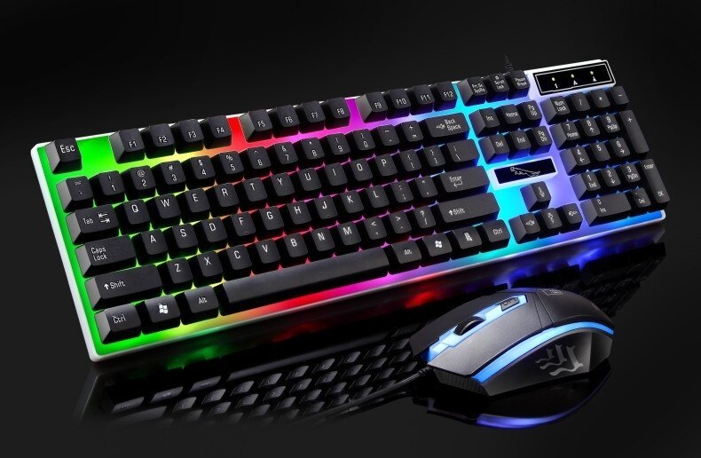 LED Gaming Keybord Gaming Mouse Gamer Set Glowing Keyboard and Mouse Set Wired USB Keyboard USB Mouse Glowing Gaming Set: black without box