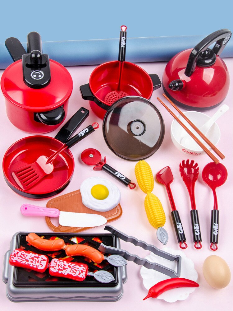 Cucina per bambini Set Da Cucina Giocattoli di Grandi Dimensioni Bambola di Simulazione Cibo Pentolame E Utensili Per Cucinare Pentola Padella di Cottura Utensili della Casa del Gioco Giocattoli per le Ragazze: 31pcs