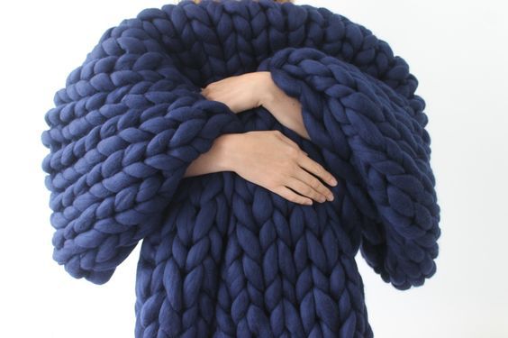 Sping stor mjuk hand chunky stickad filt plädar för bäddsoffa plan tjockt garn stickning kasta sofföverdrag filtar: Marin