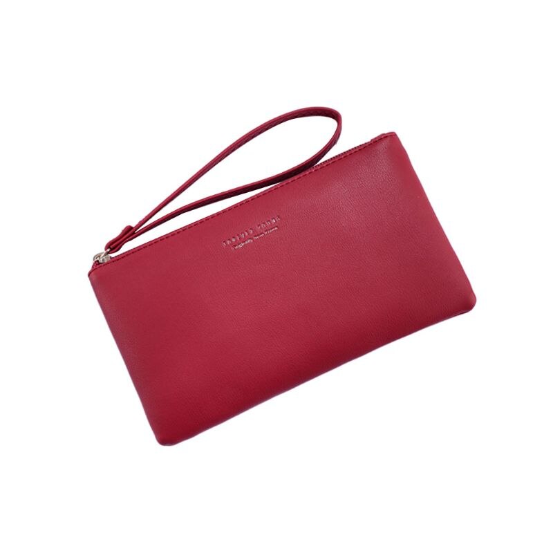 Women PU Leather Purse Wristlet Zipper Wallet Handbag Envelope Phone Key Case Clutches for Women Coin Purses Bag: Red