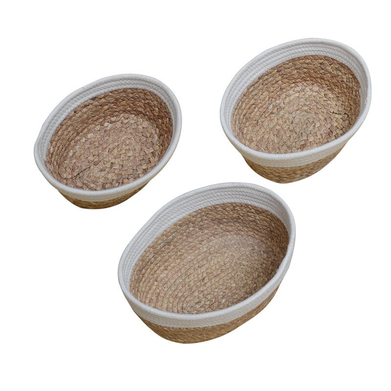 Straw Woven Wicker Storage Basket Folded Storage Basket Simple Storage Basket Toy Sundries Organizer Snack Storage Bucket Closet