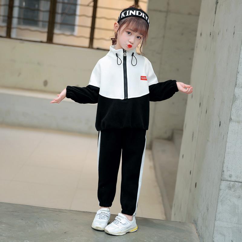 Jenter vår høst sportsdress barn klær dress tenåring jenter fritidssett 2 stk genser+bukser: 4t / Svart