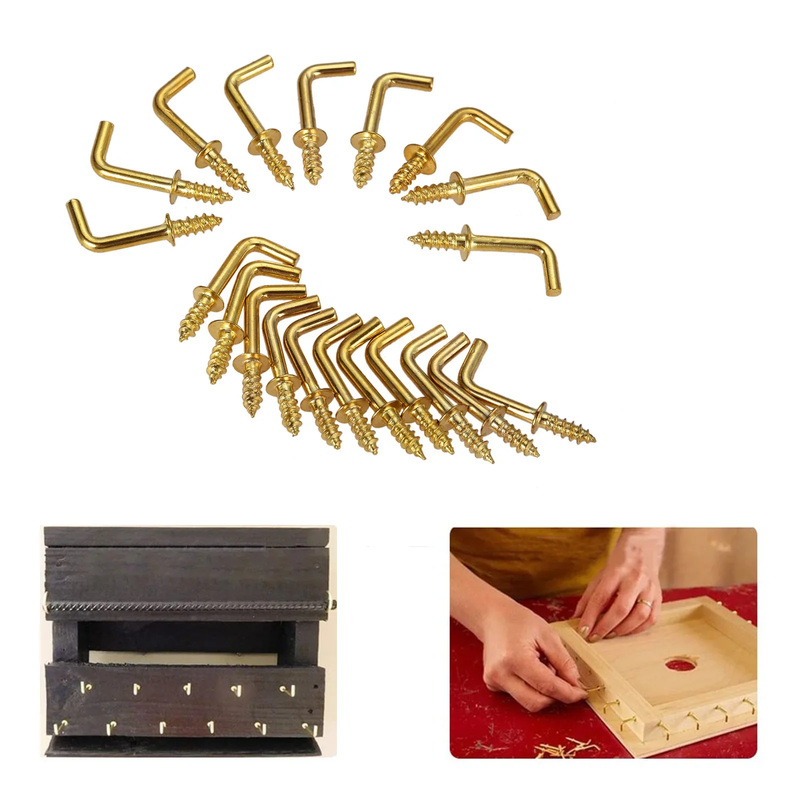10/20pcs 7-style Metal Hook L-shape Golden Screw-in Hanger 17/25/37/47/54mm Wood Wall Mounted Photo Frame Kitchen Garden Outdoor