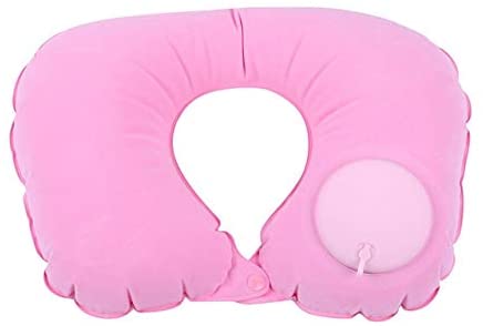 U-Shape Automatic Press Inflatable Travel Pillow Neck Pillow Inflatable Pillows Neck Cushion Travel Headrest Folding Portable: Pink / Ice silk fabric