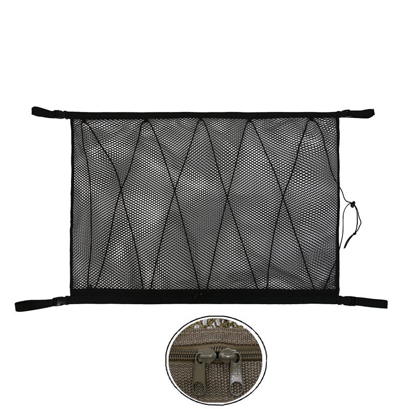 Bil tak lagring mesh med glidelås snor universell bagasjerom last organisator oppbevaringspose, bil tak interiør last nett bag: Helt svart