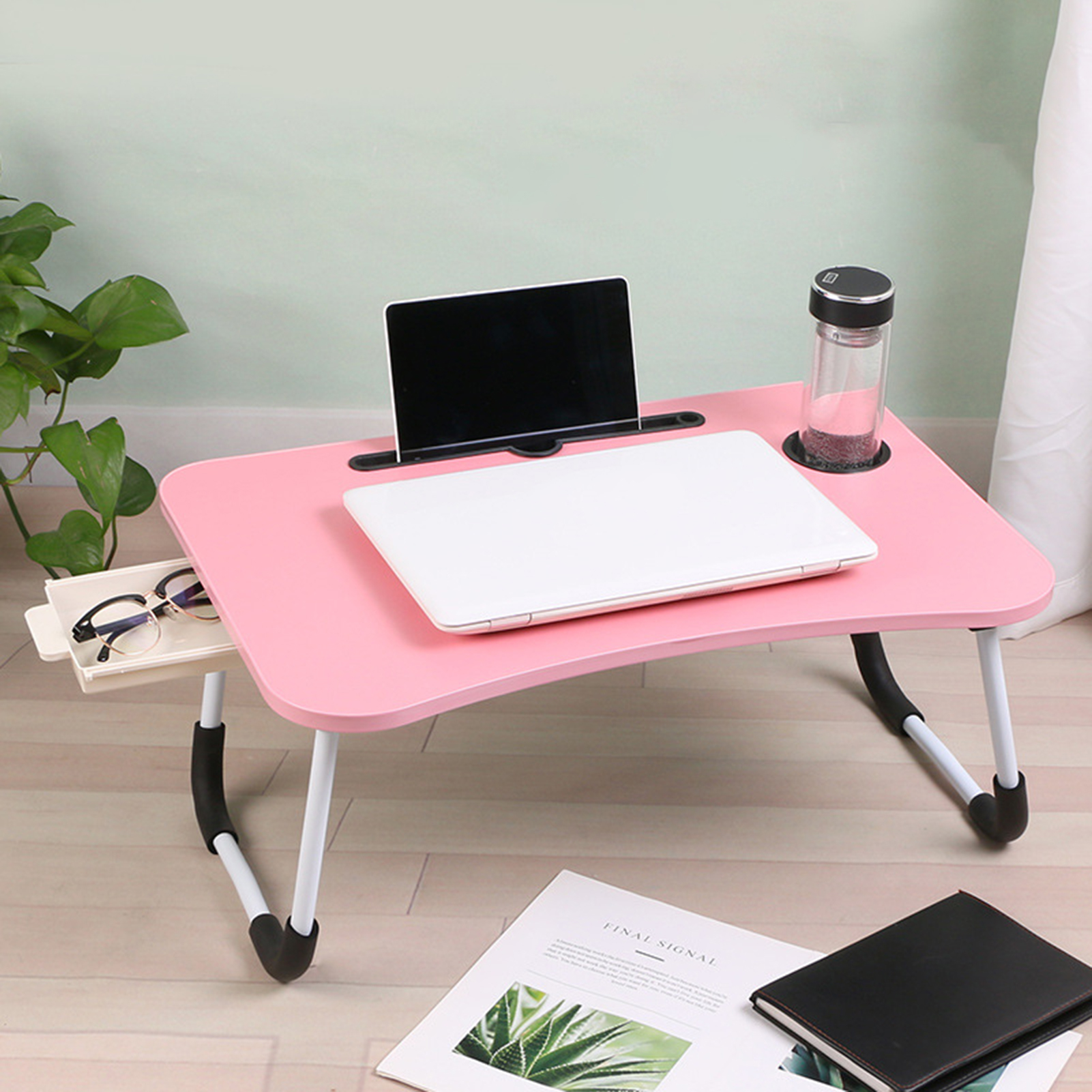 Laptop Desk Foldable Bed Table Portable Multi-Function Lap Bed Tray Table with Storage Drawer and Cup Slot for Sofa, Bed