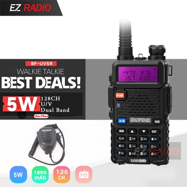 Baofeng UV-5R Walkie Talkie Dual Band 2 Manier Cb Ham Radio UV5R 5W Vhf Uv 5R Hf Transceiver uv 82 Snelle Levering Van Polen Eu: Black-MIC