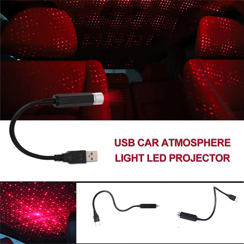 USB Auto Sfeer Lamp Night Light Voor Interieur Ambient Ster Licht LED Projector Lamp Rood Licht kleur Lamparas 40NOV19